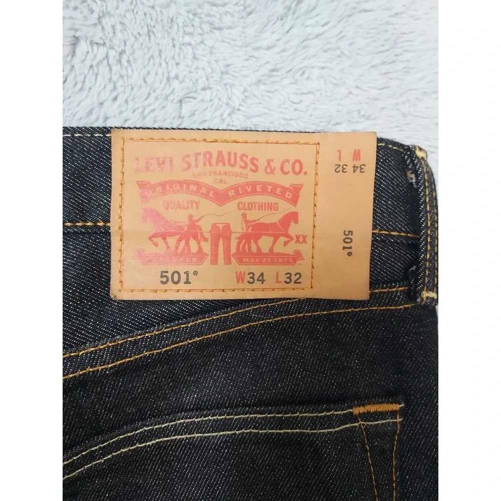 Levis 501 Jeans Men 32x32 Straight Leg Button Fly Dark Wash Black Denim Original
